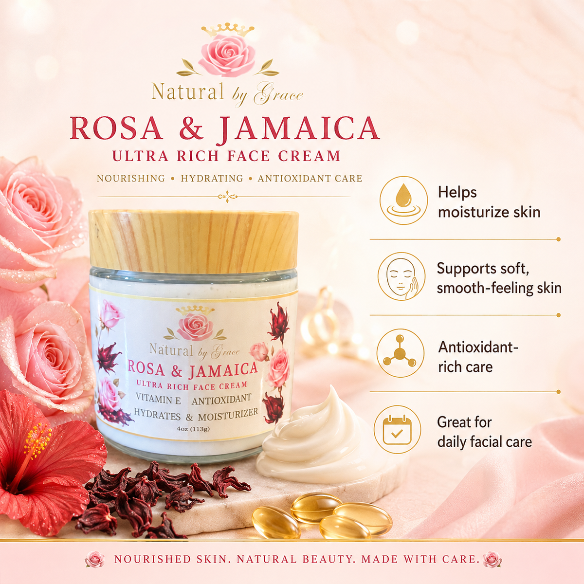 NATURAL BY  GRACE CREMA DE ROSAS & JAMAICA