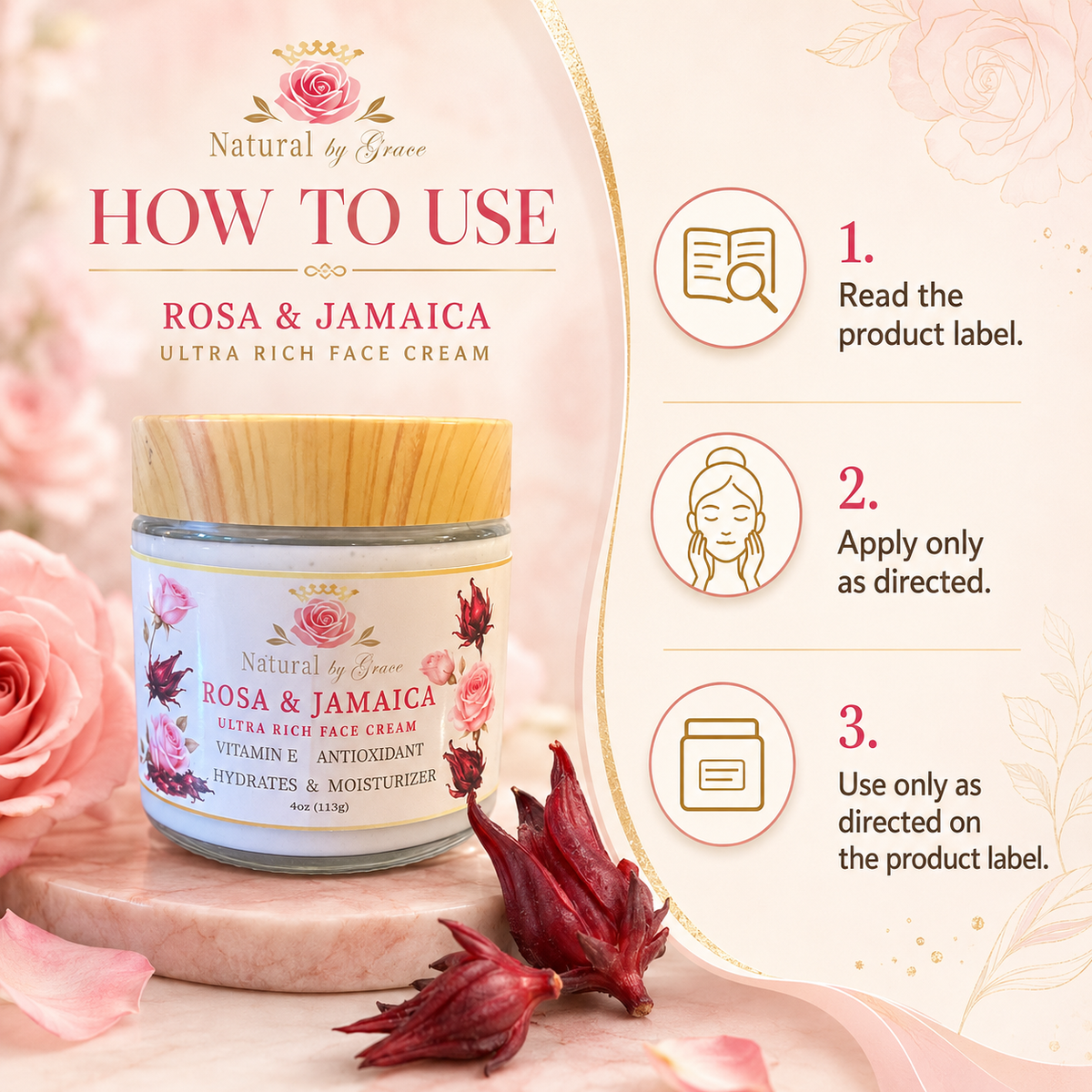 NATURAL BY  GRACE CREMA DE ROSAS & JAMAICA
