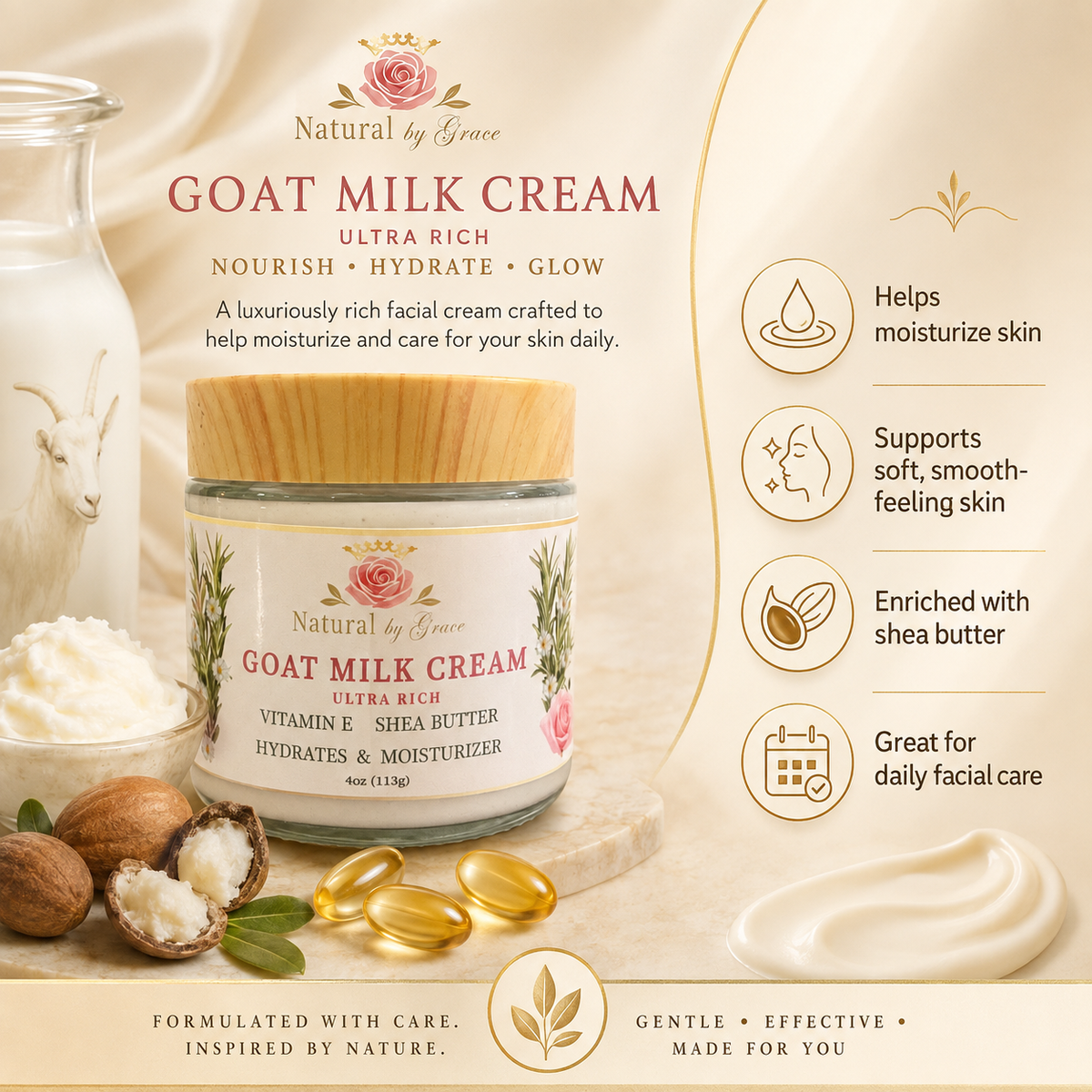 NATURAL BY  GRACE CREMA DE LECHE DE CABRA