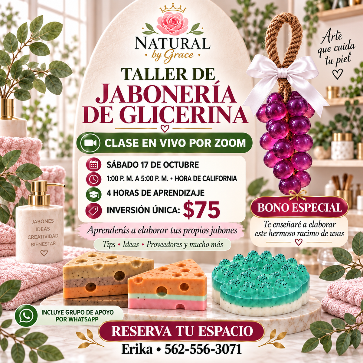 SABADO OCTUBRE 17TH  1:00PM -5:00 PM CLASE TALLER DE JABONERÍA DE GLICERINA