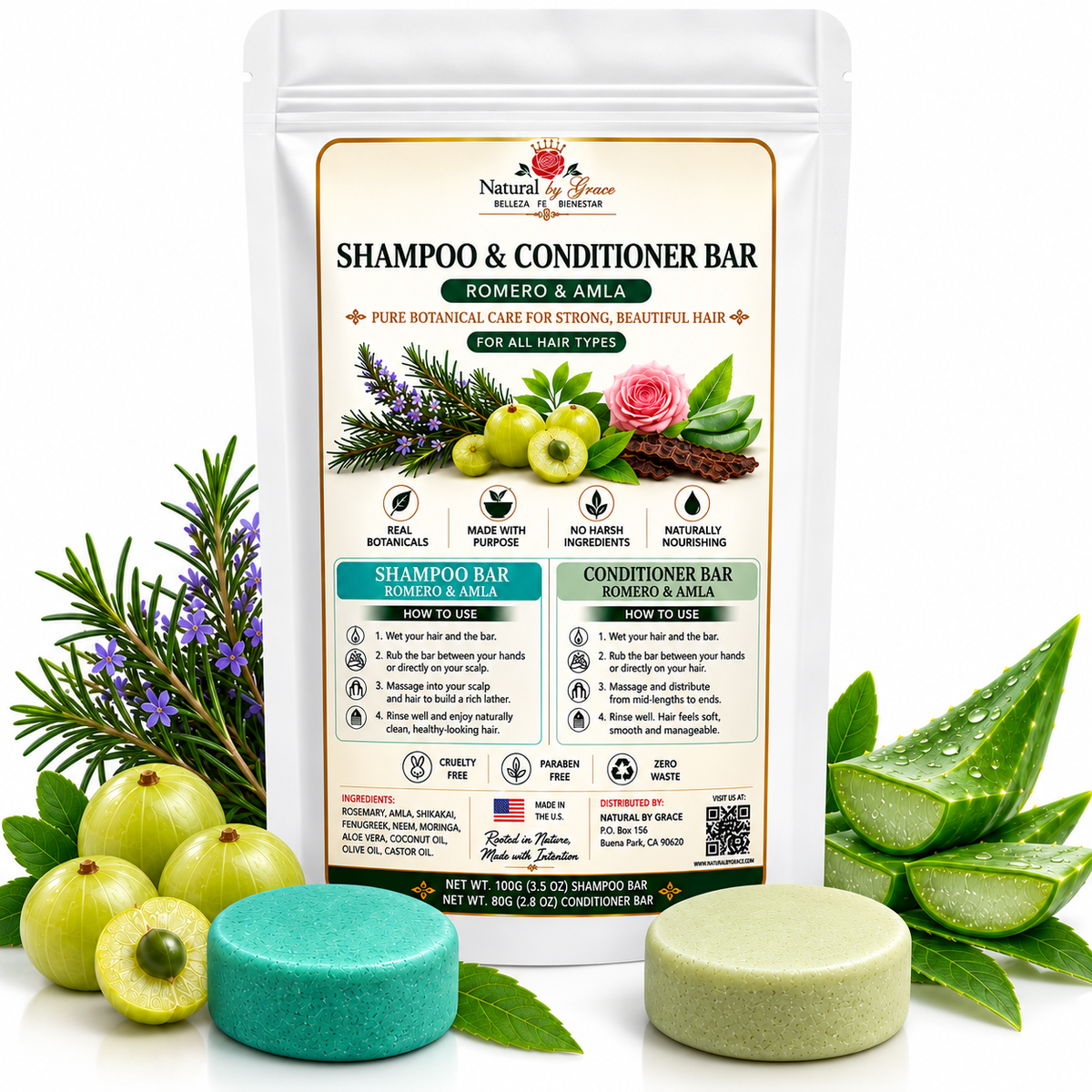 NATURA BY GRACE ROMERO CON AMLA SHAMPOO 80G & ACONDICIONADOR 70G