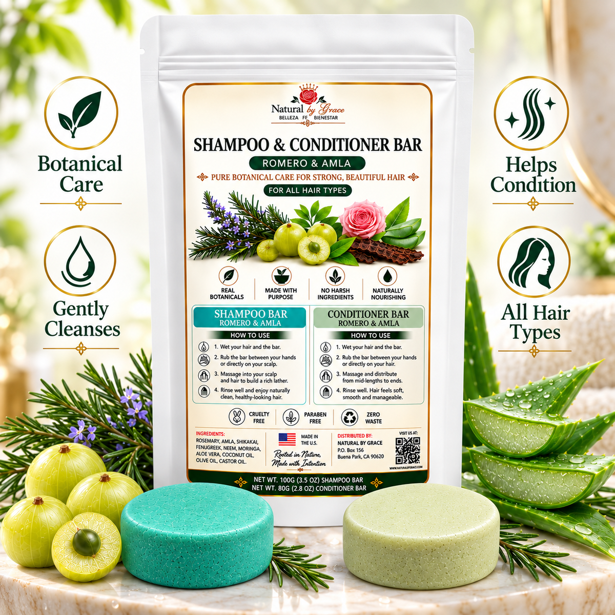 NATURA BY GRACE ROMERO CON AMLA SHAMPOO 80G & ACONDICIONADOR 70G