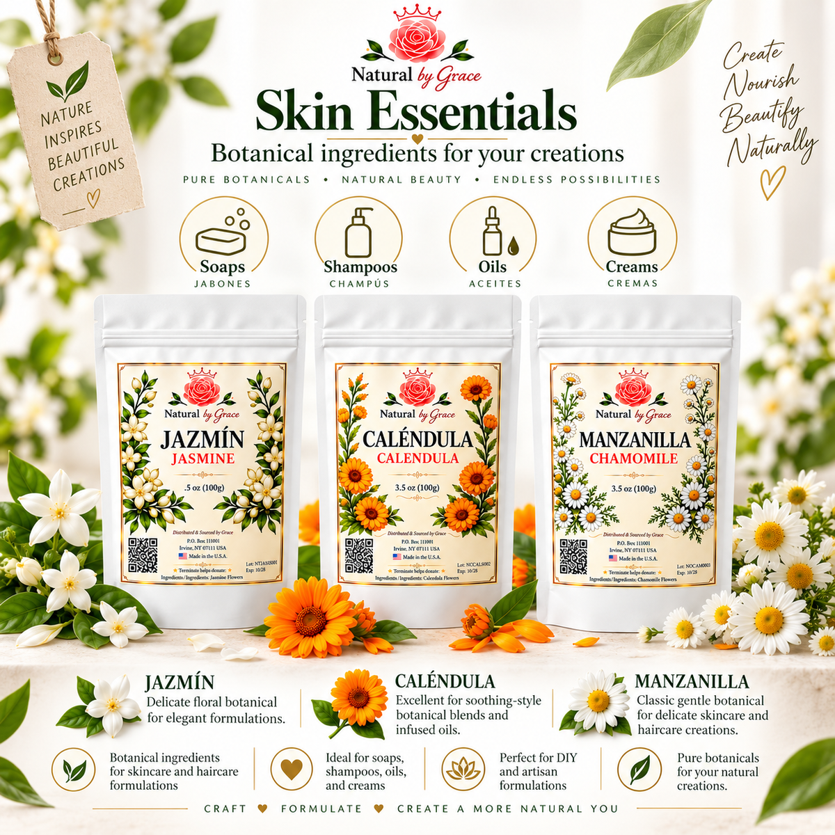 NATURA BY GRACE SKIN ESSENTIAL  COMBINACION JAZMIN - CALENDULA - MANZANILLA